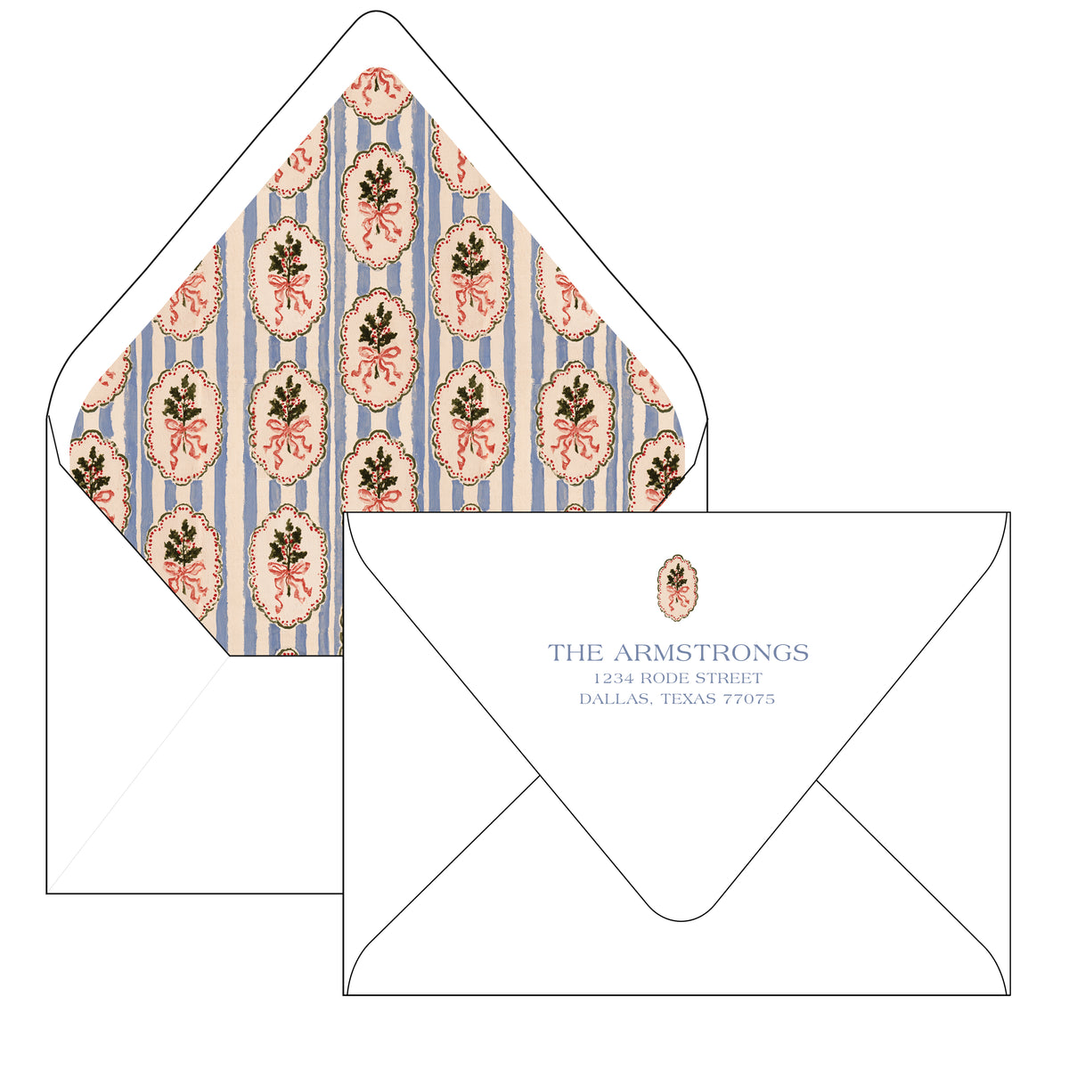 holly ticking stripe | holiday card | flat print | die-cut shape