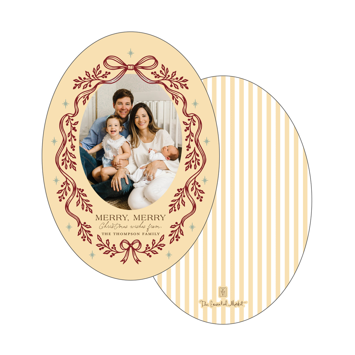 ribbon holly | holiday card | flat print | die-cut shape