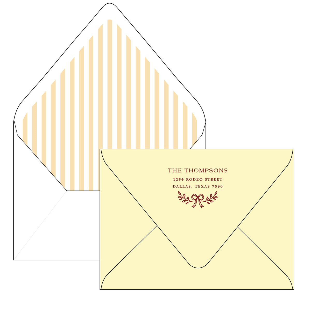 ribbon holly | holiday card | flat print | die-cut shape