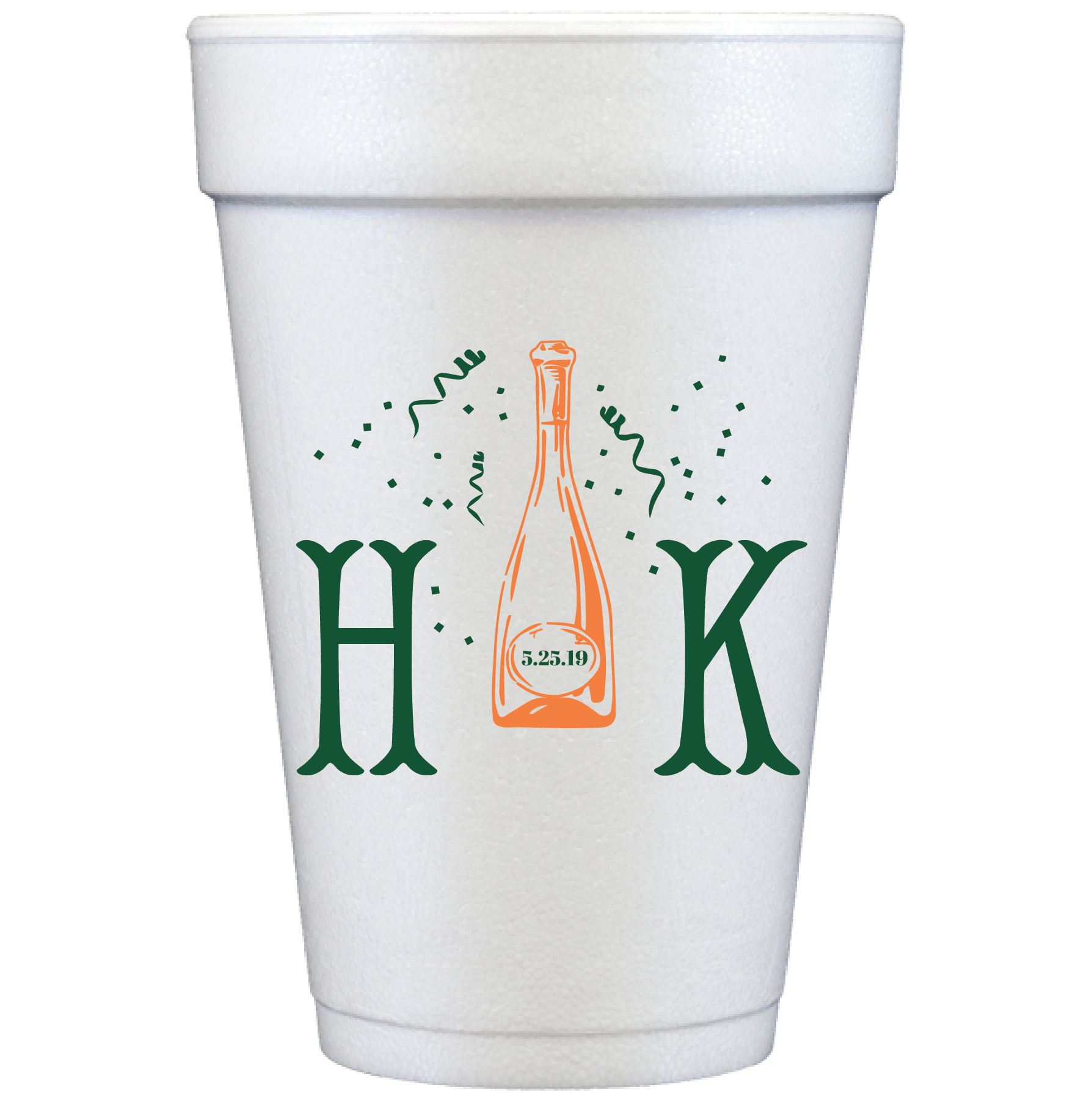 personalized champagne bottle monogram | styrofoam cup