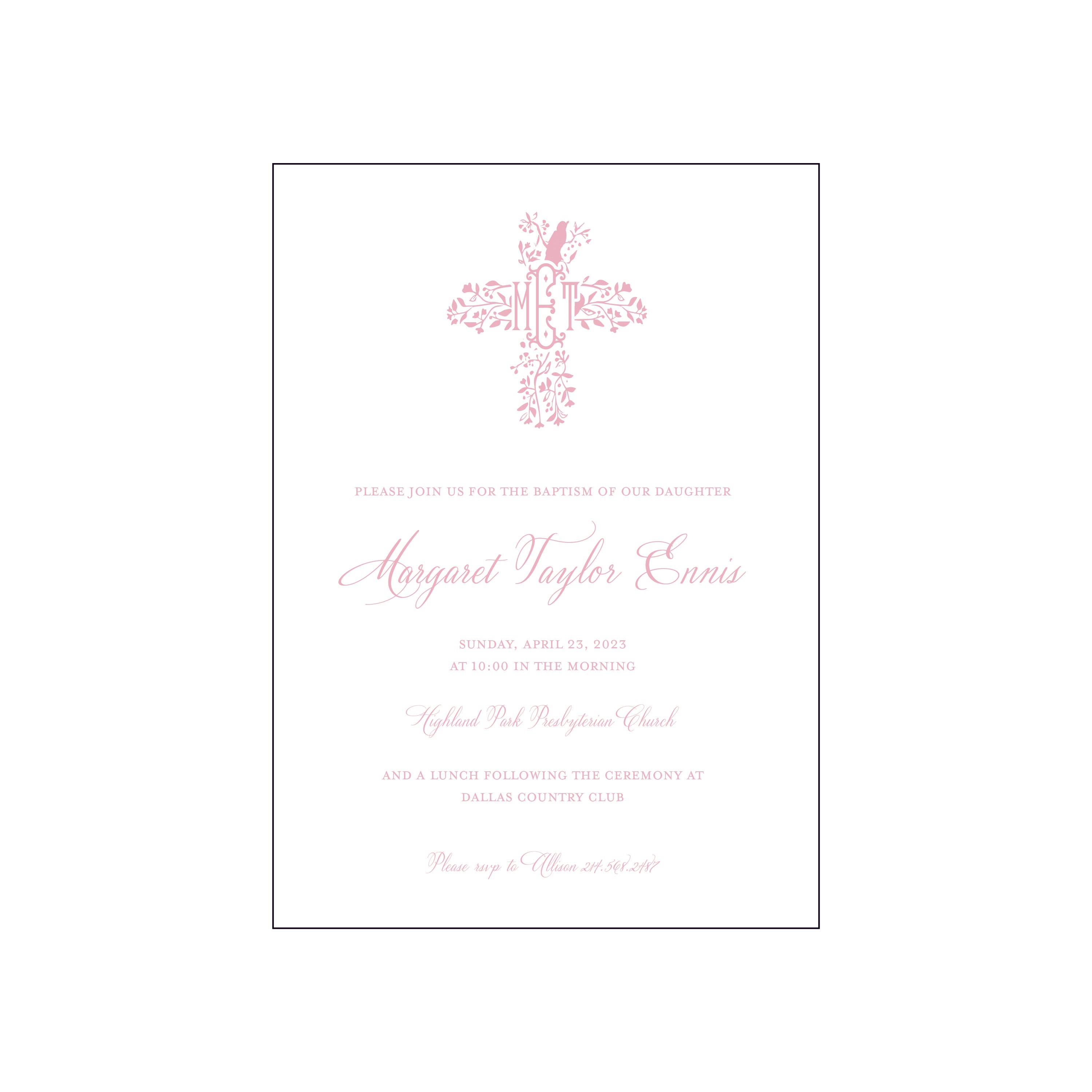 bird cross pink | invitation | specialty printing