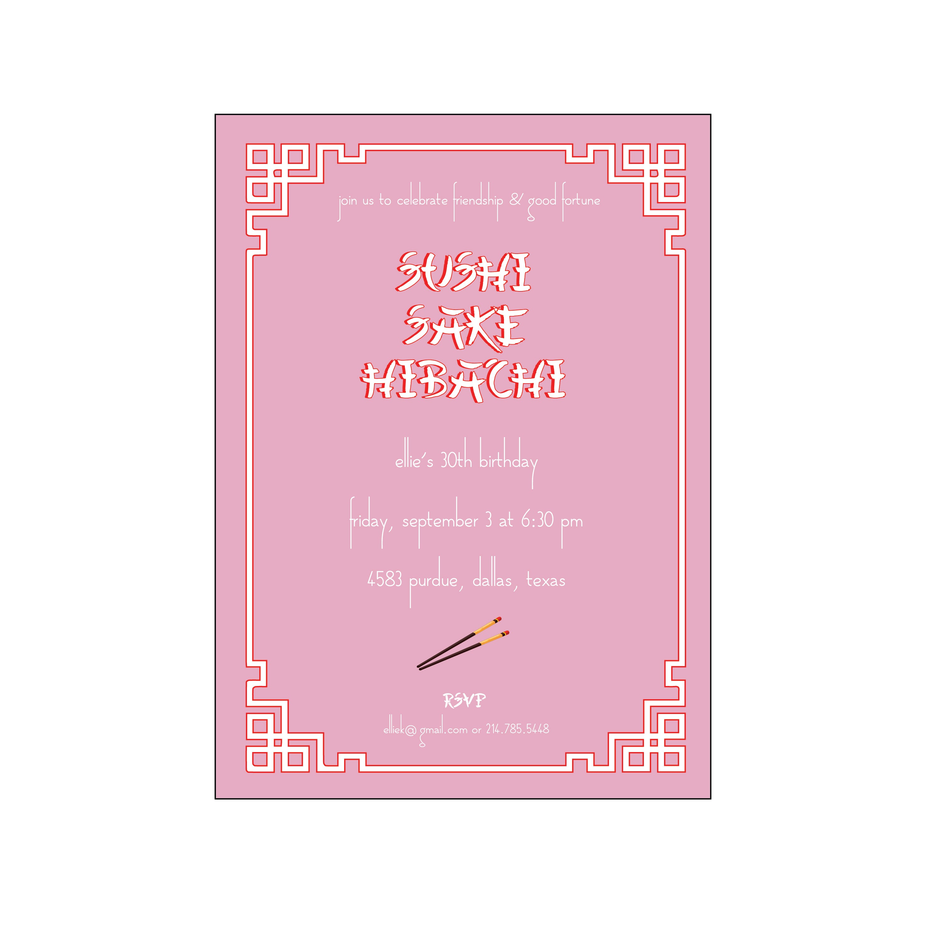 sushi, sake, hibachi pink | invitation
