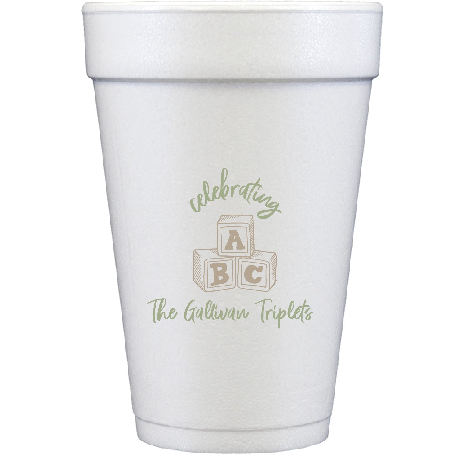 abc baby shower | styrofoam cups