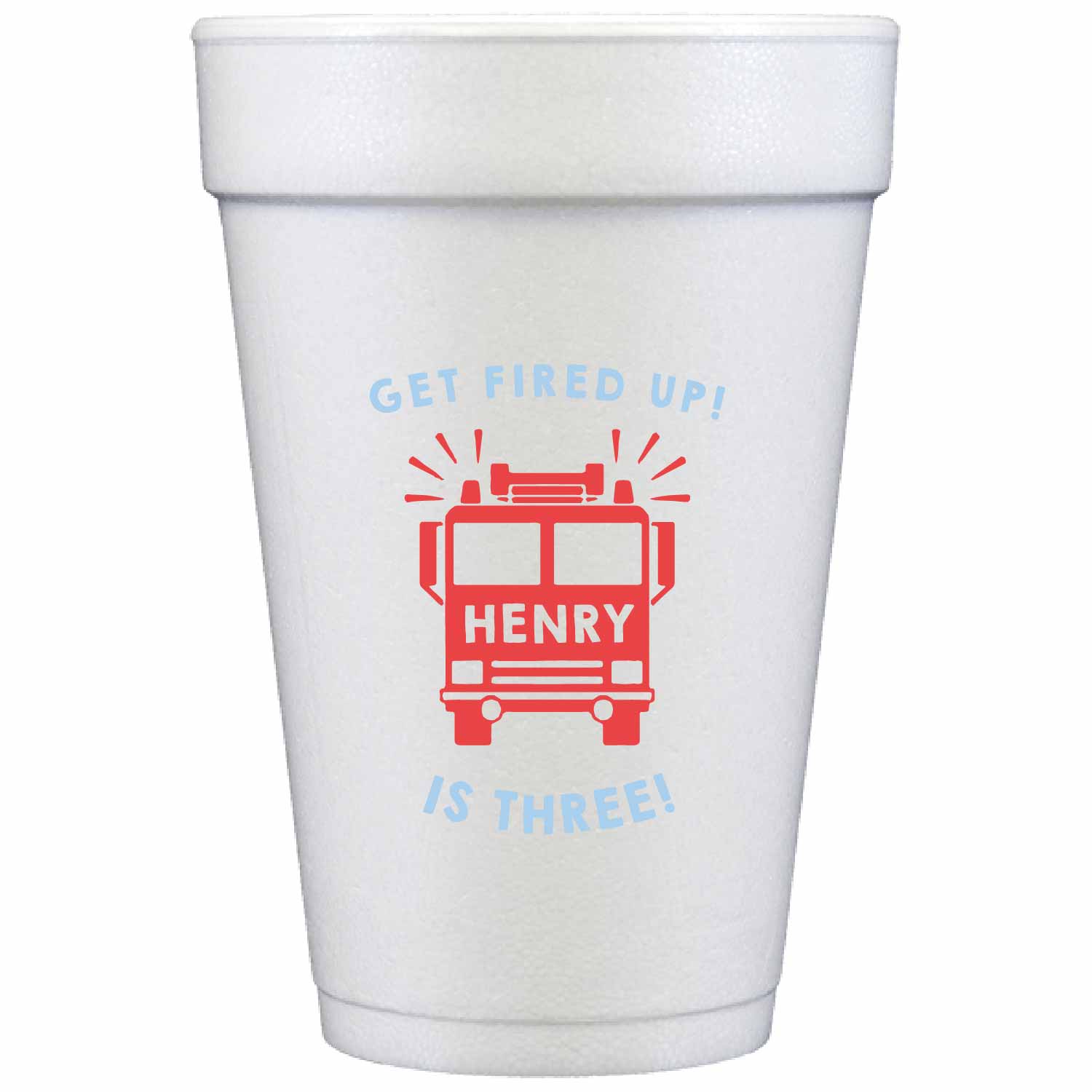 firetruck party personalized styrofoam cup