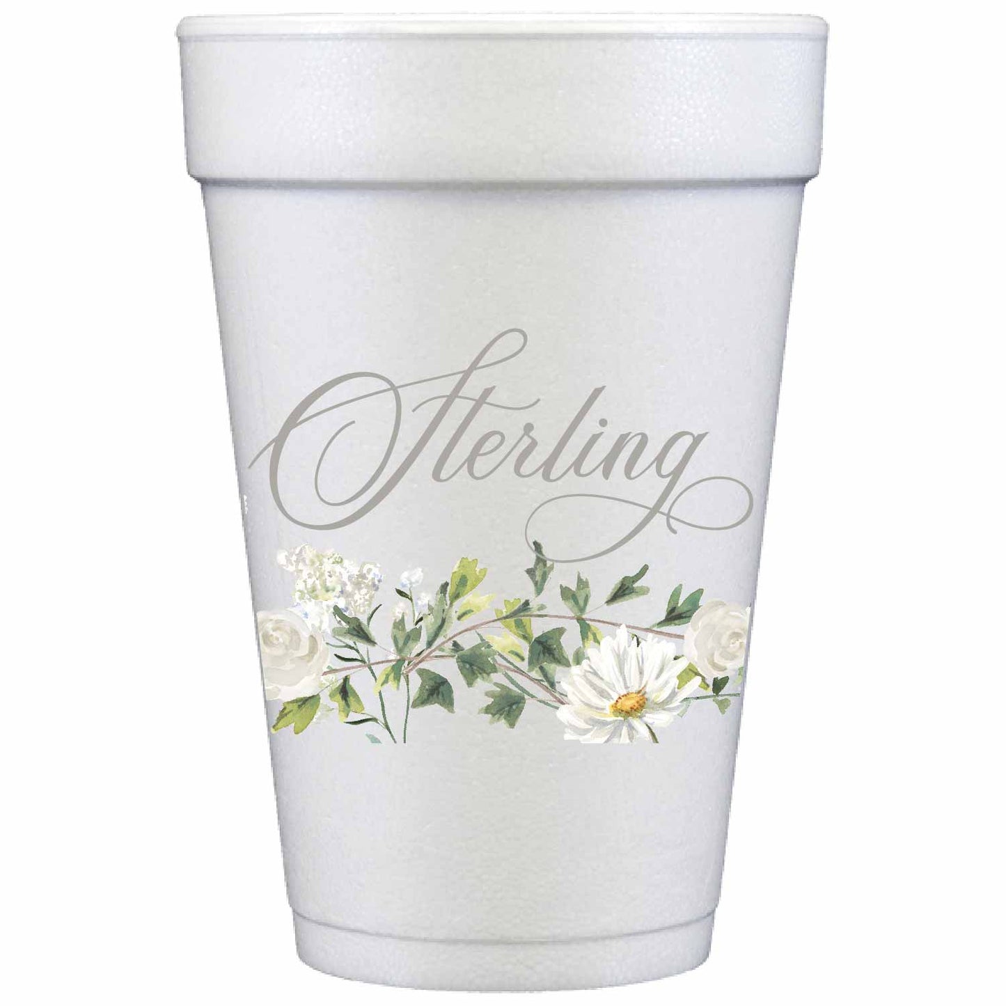 green and white personalized styrofoam cup