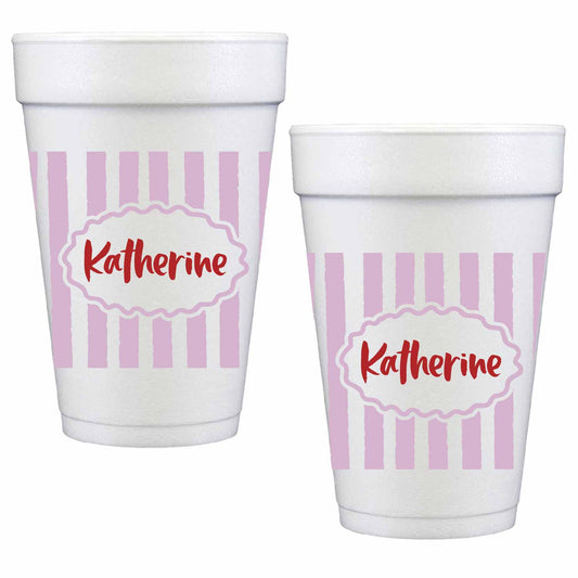 pink stripes personalized styrofoam cup