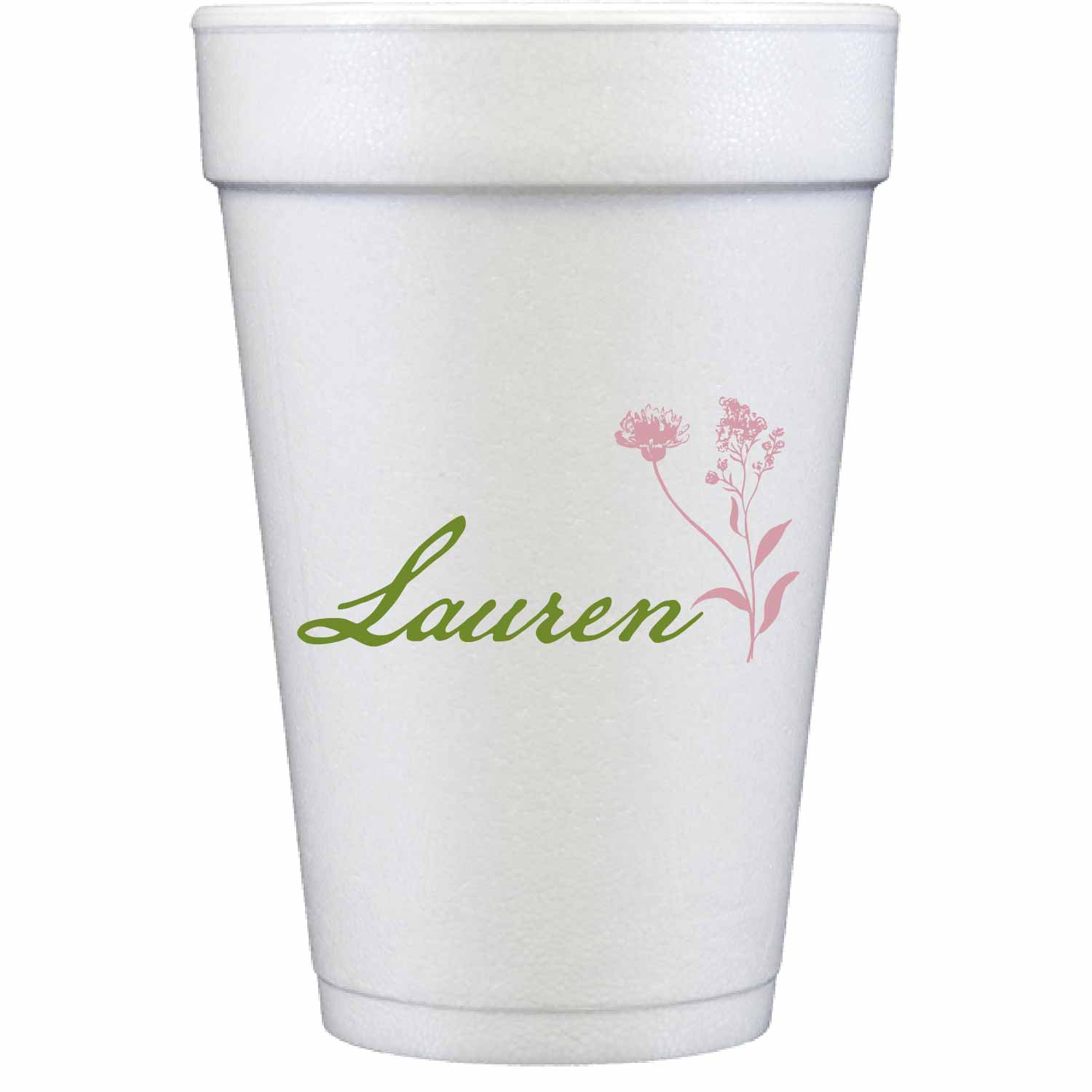 round floral personalized styrofoam cup
