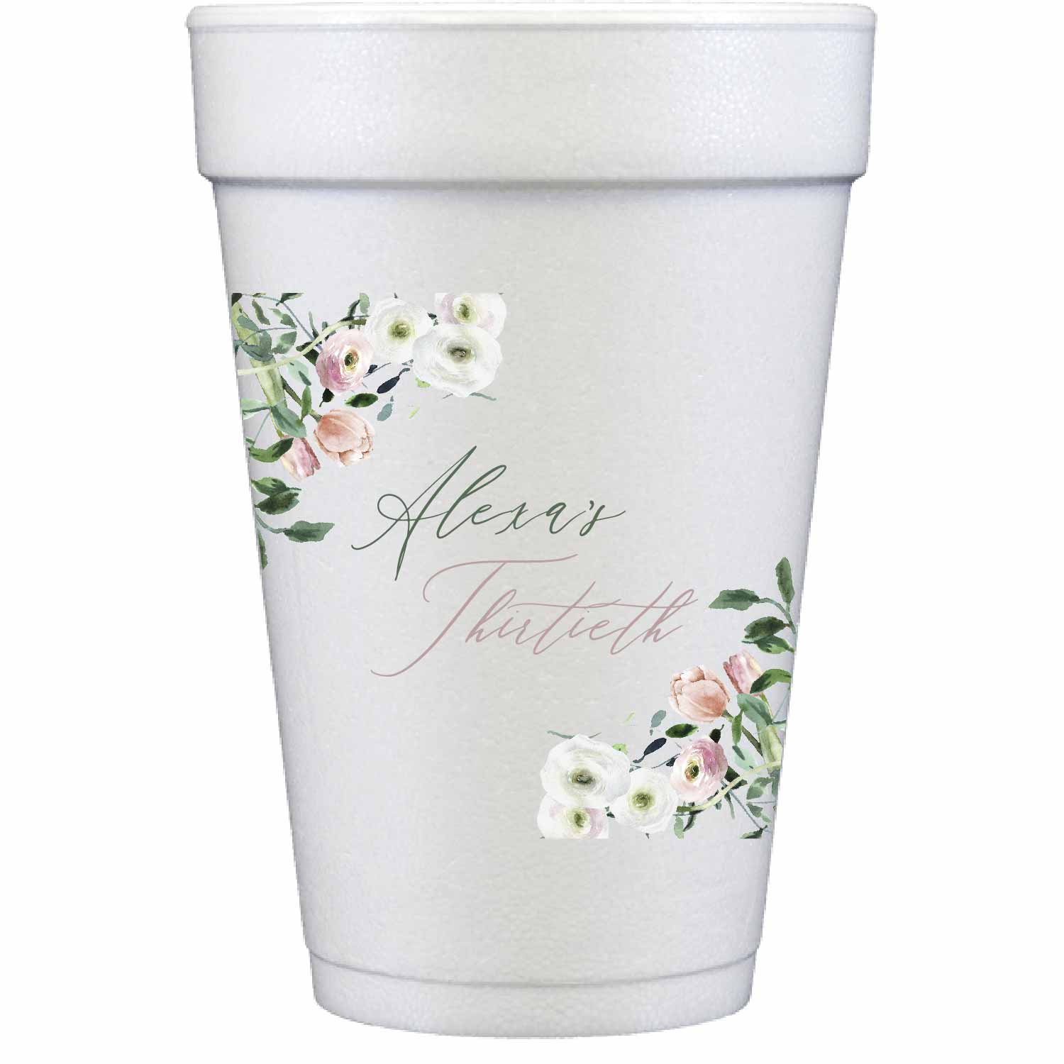 sage and tulip personalized styrofoam cup