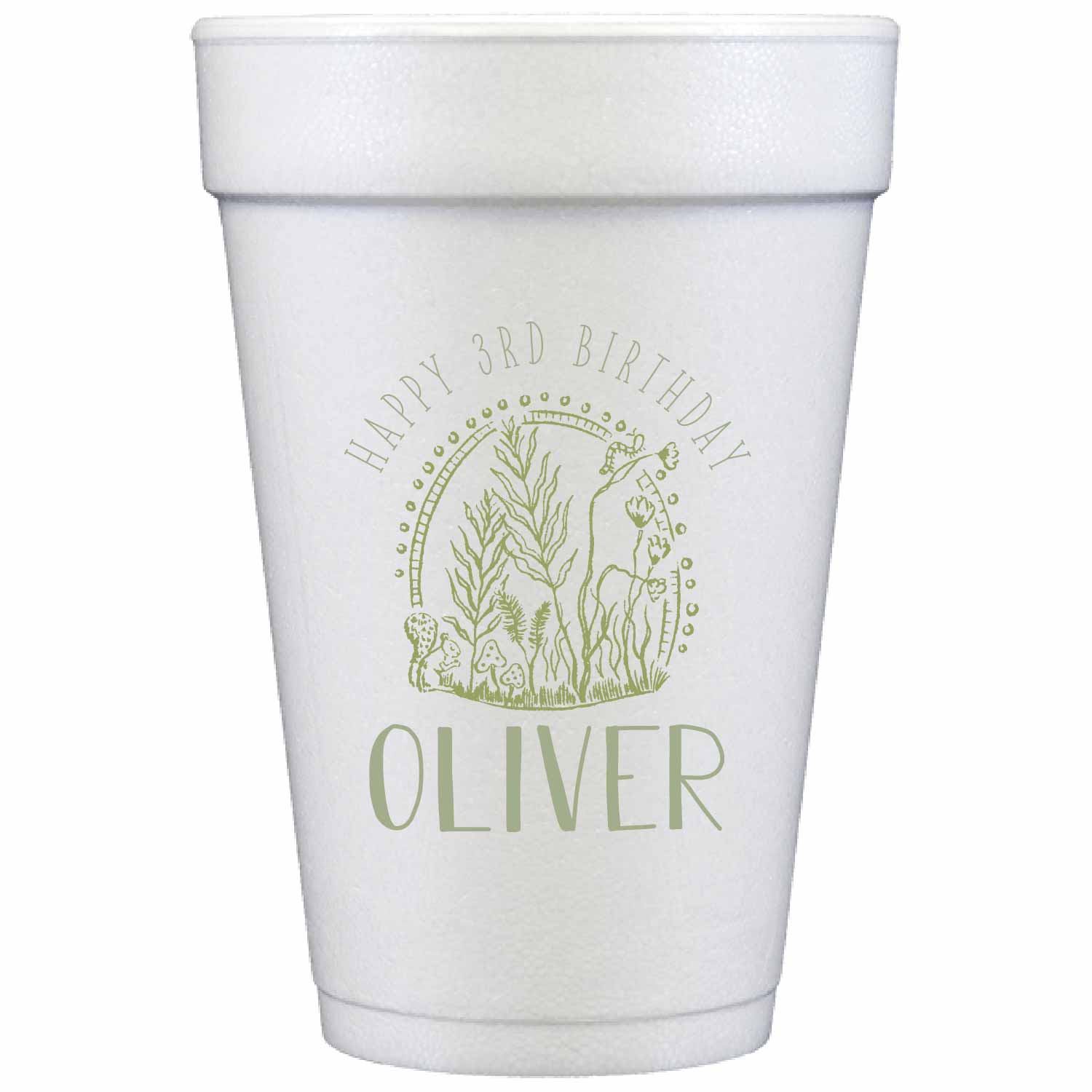 woodland creatures personalized styrofoam cup