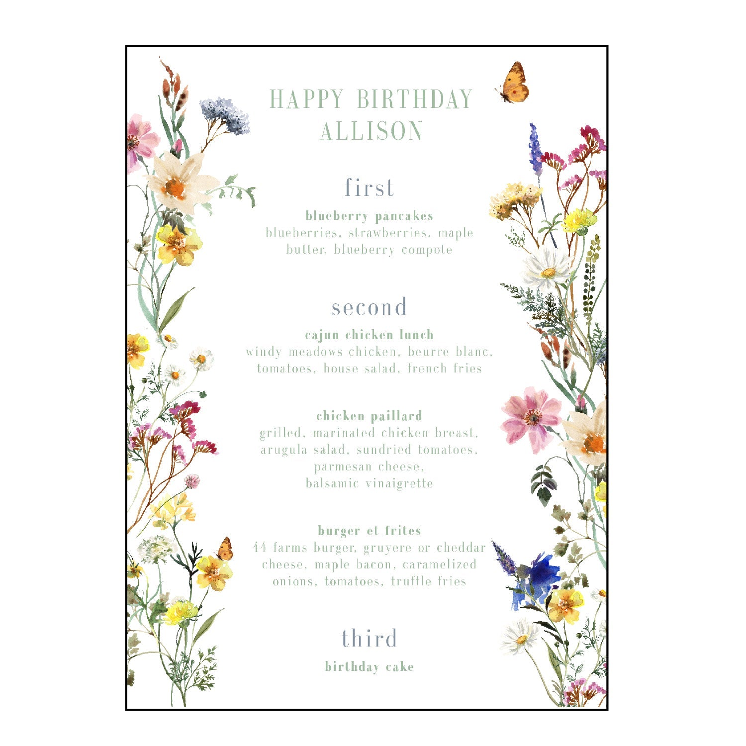 watercolor garden | menus