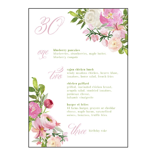 pink formal | menus