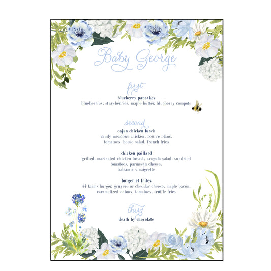 blue florals | menus
