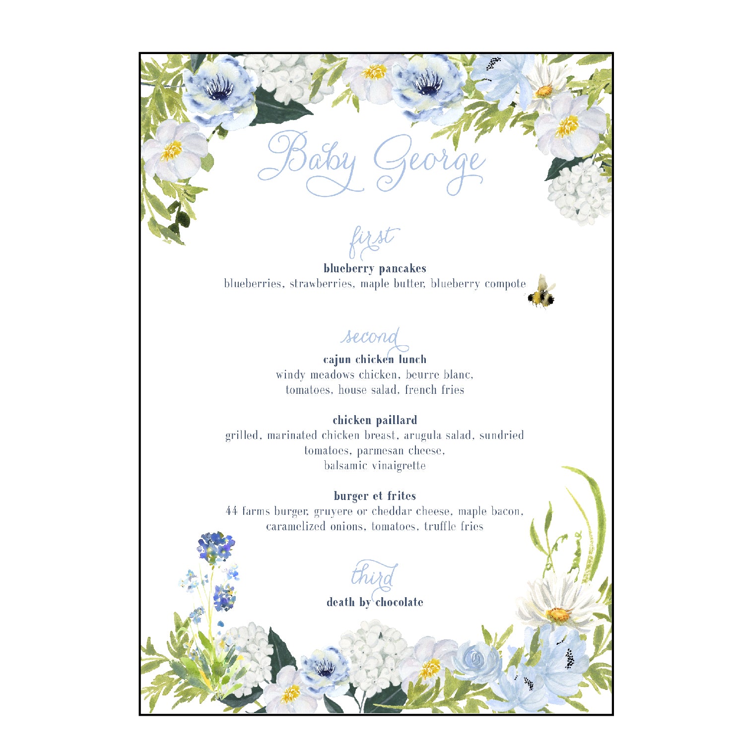 blue florals | menus