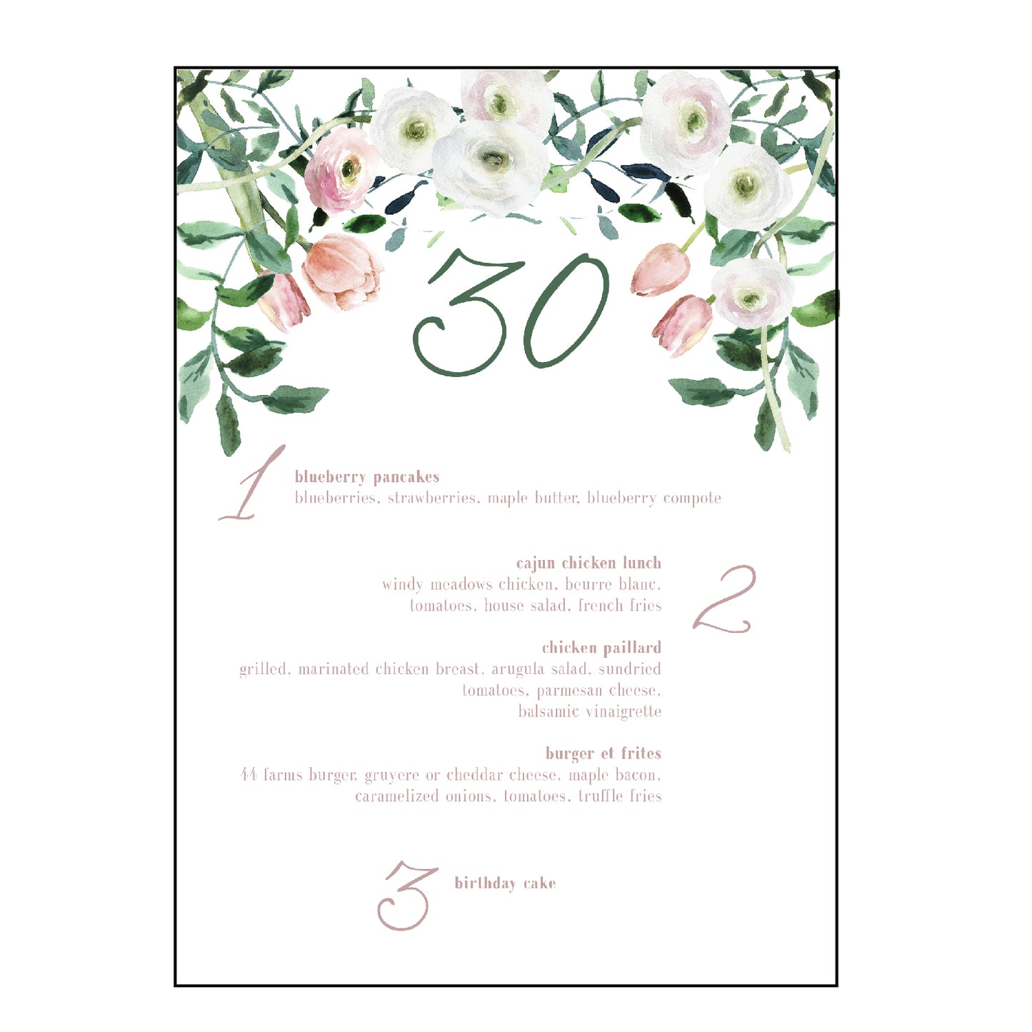 sage & tulips | menus