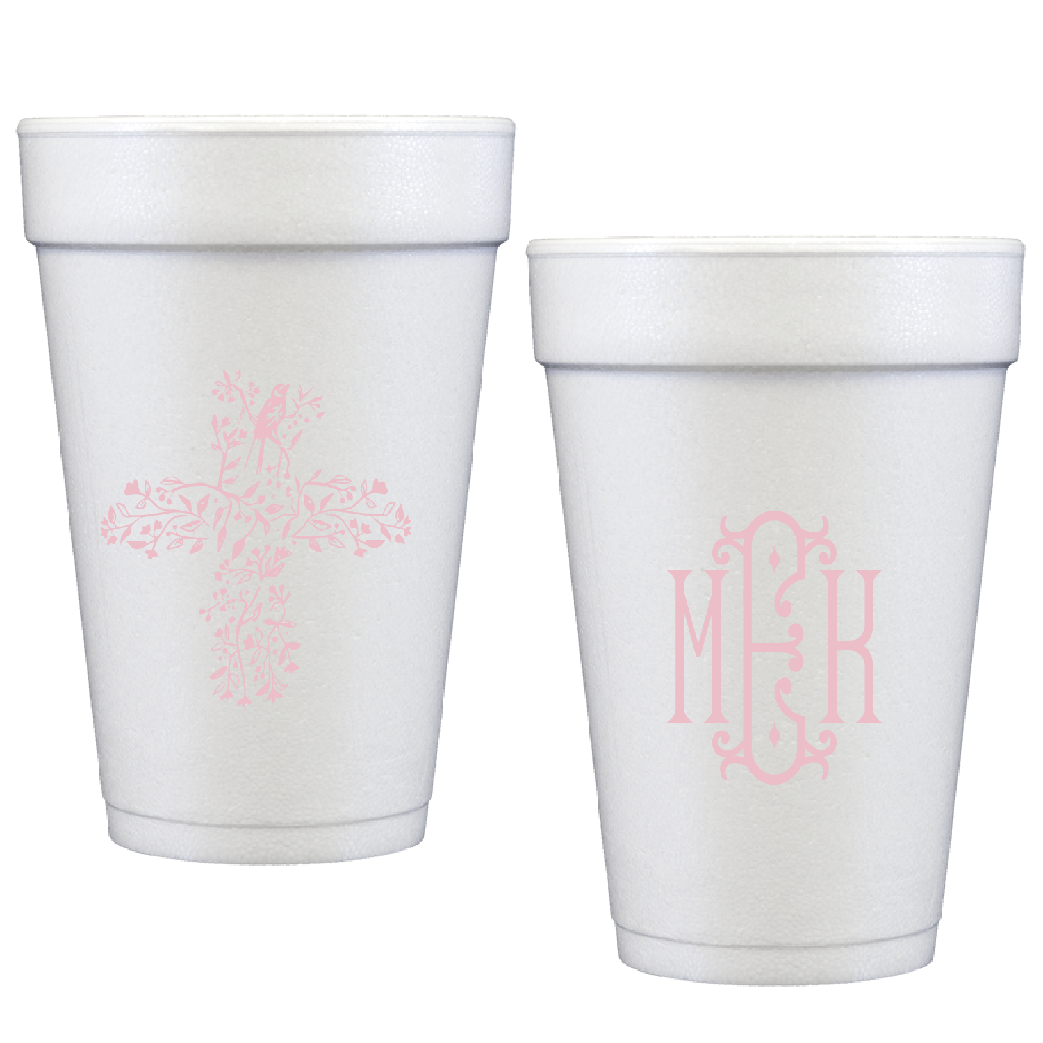 birds cross / baby girl | styrofoam cups