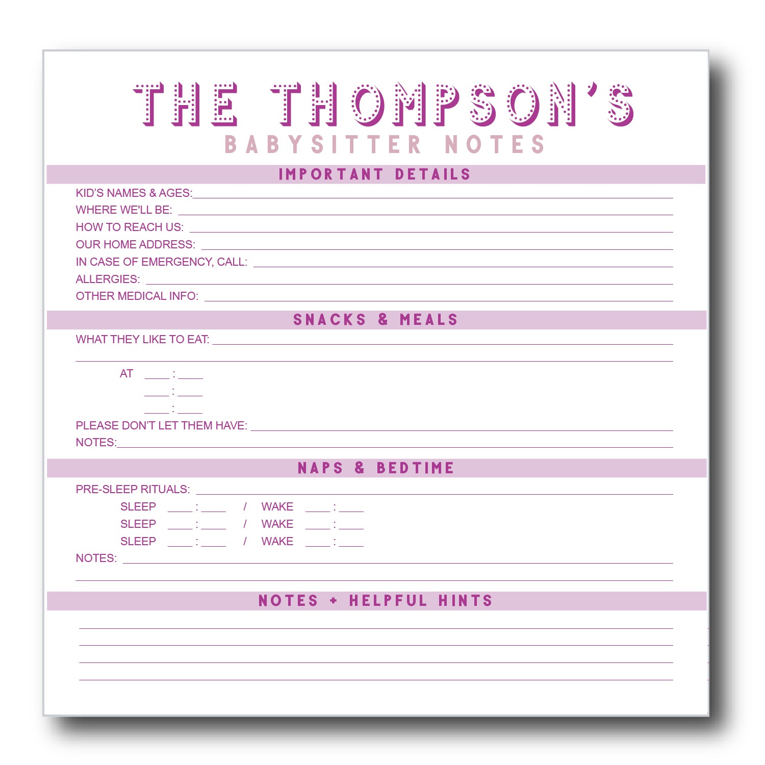 babysitter notes | Notepad