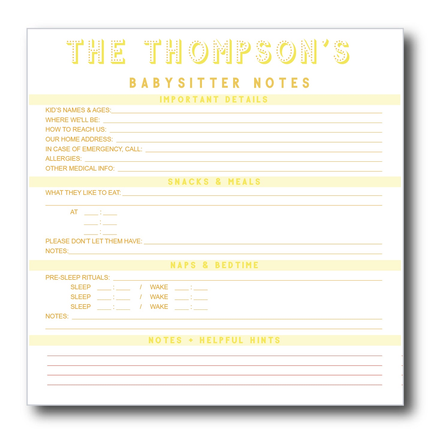 babysitter notes | Notepad