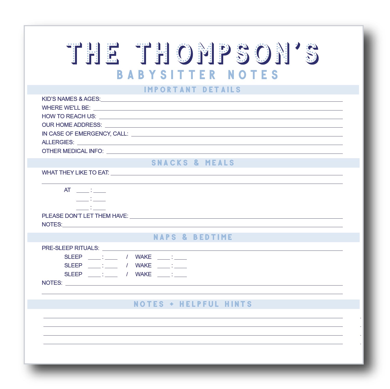 babysitter notes | Notepad
