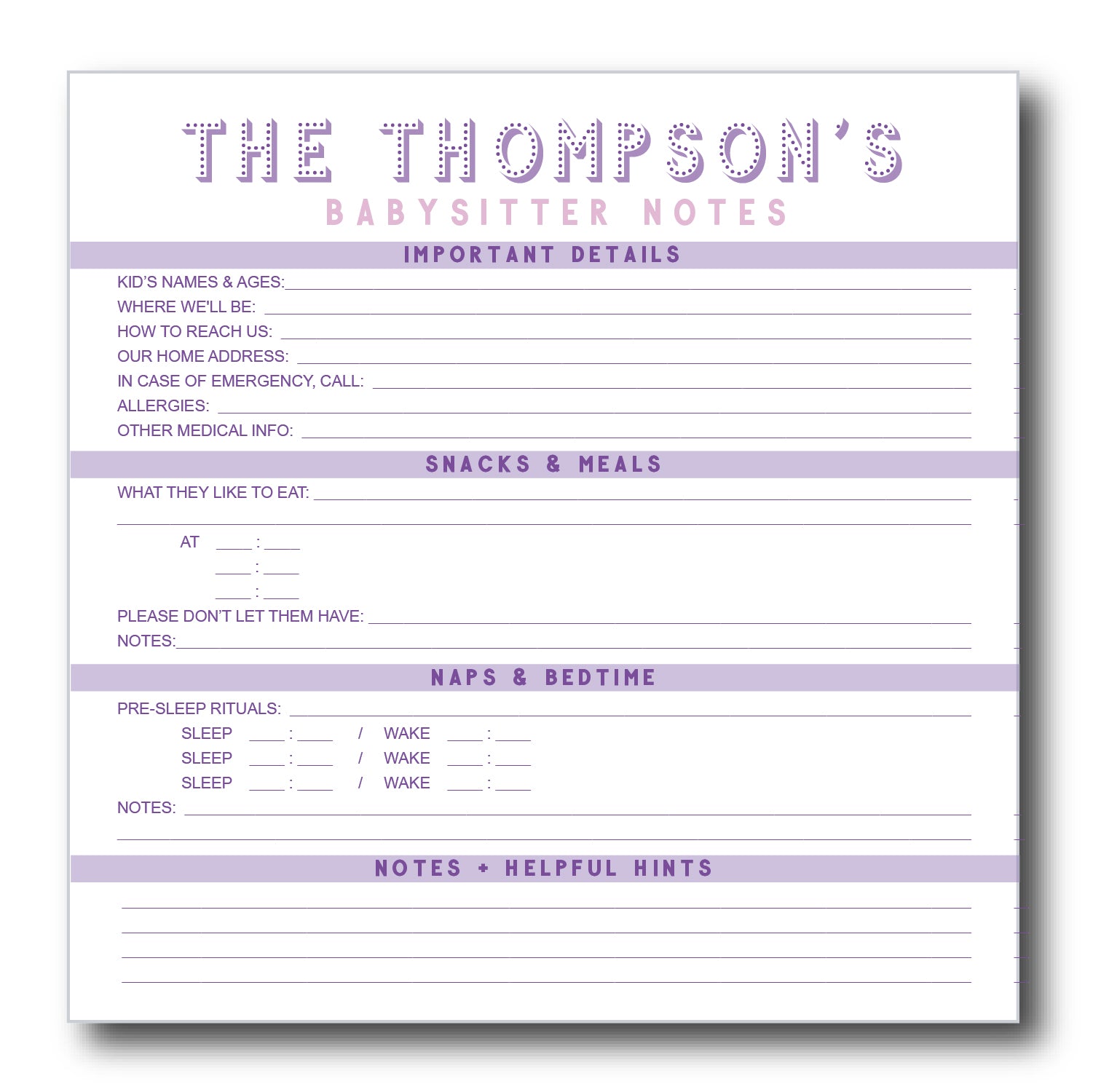 babysitter notes | Notepad
