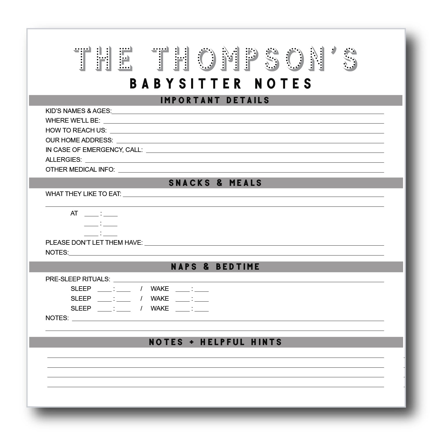babysitter notes | Notepad