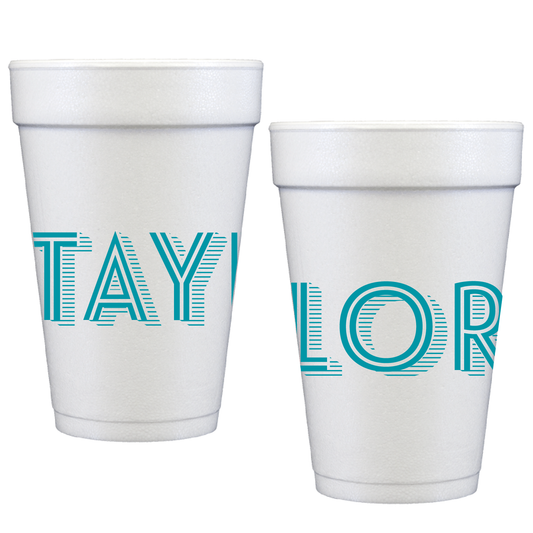 personalized block letter family name custom styrofoam cups