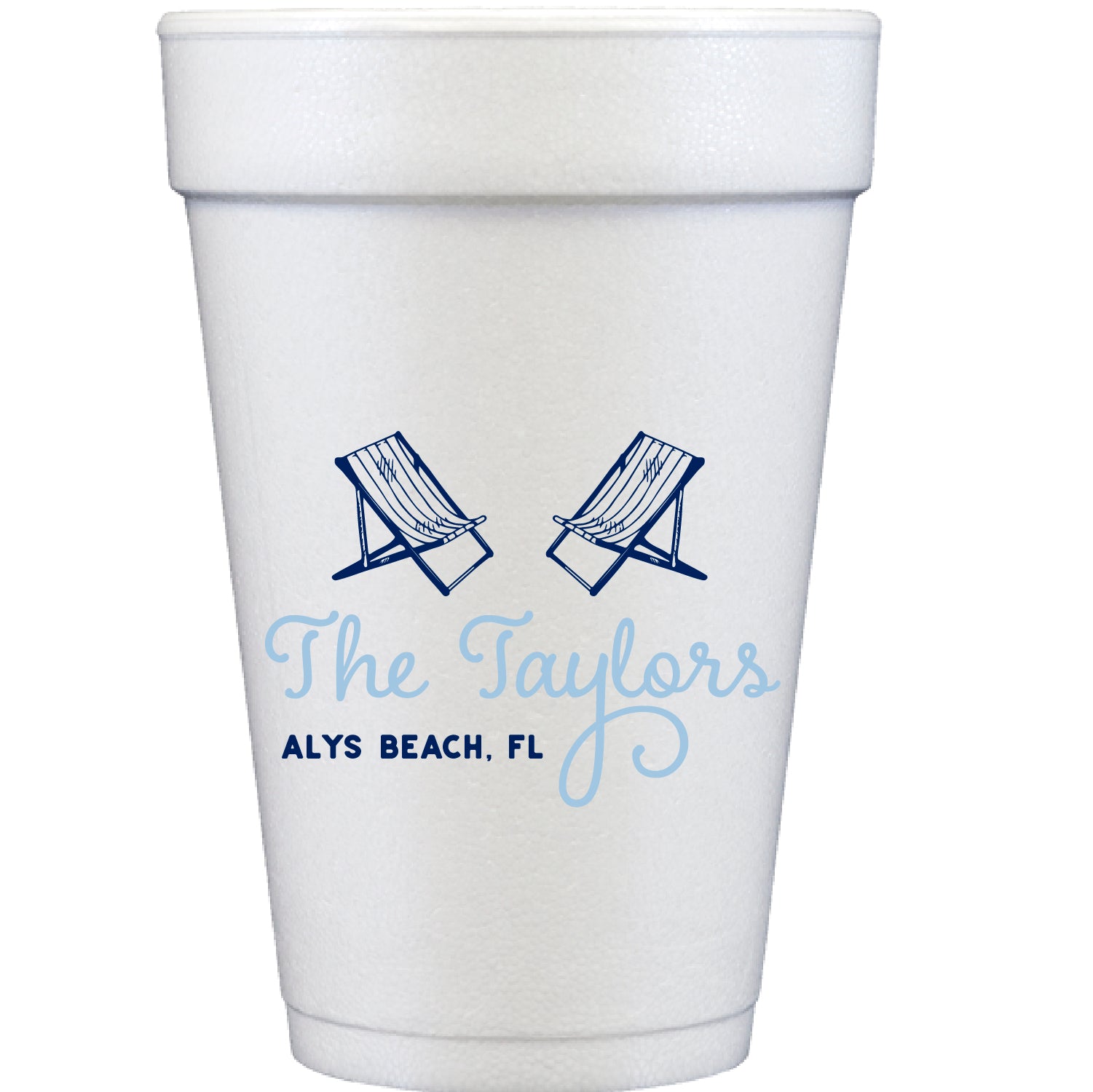 personalized beach chair | styrofoam cup