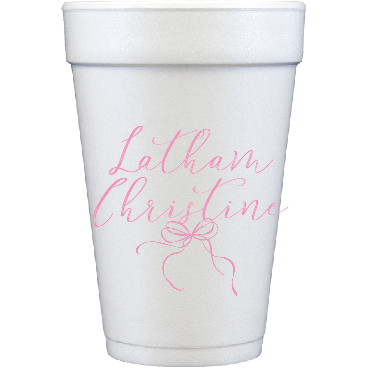 personalized cursive bow ribbon | styrofoam cup