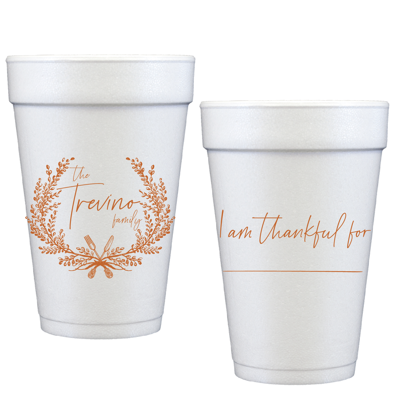 Personalized Thanksgiving family styrofoam cups