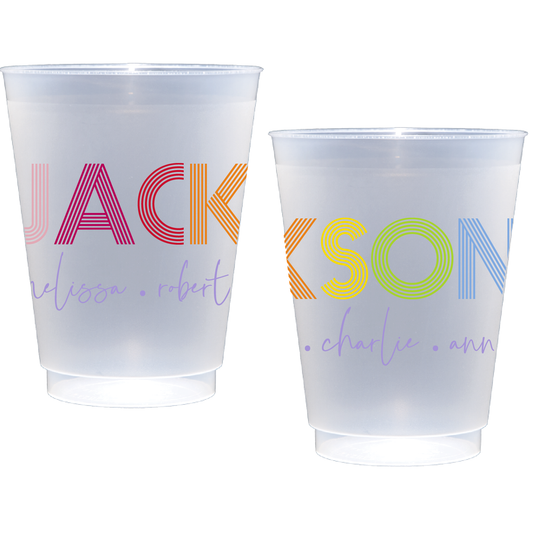 rainbow personalized family name custom frosted plastic flex cup